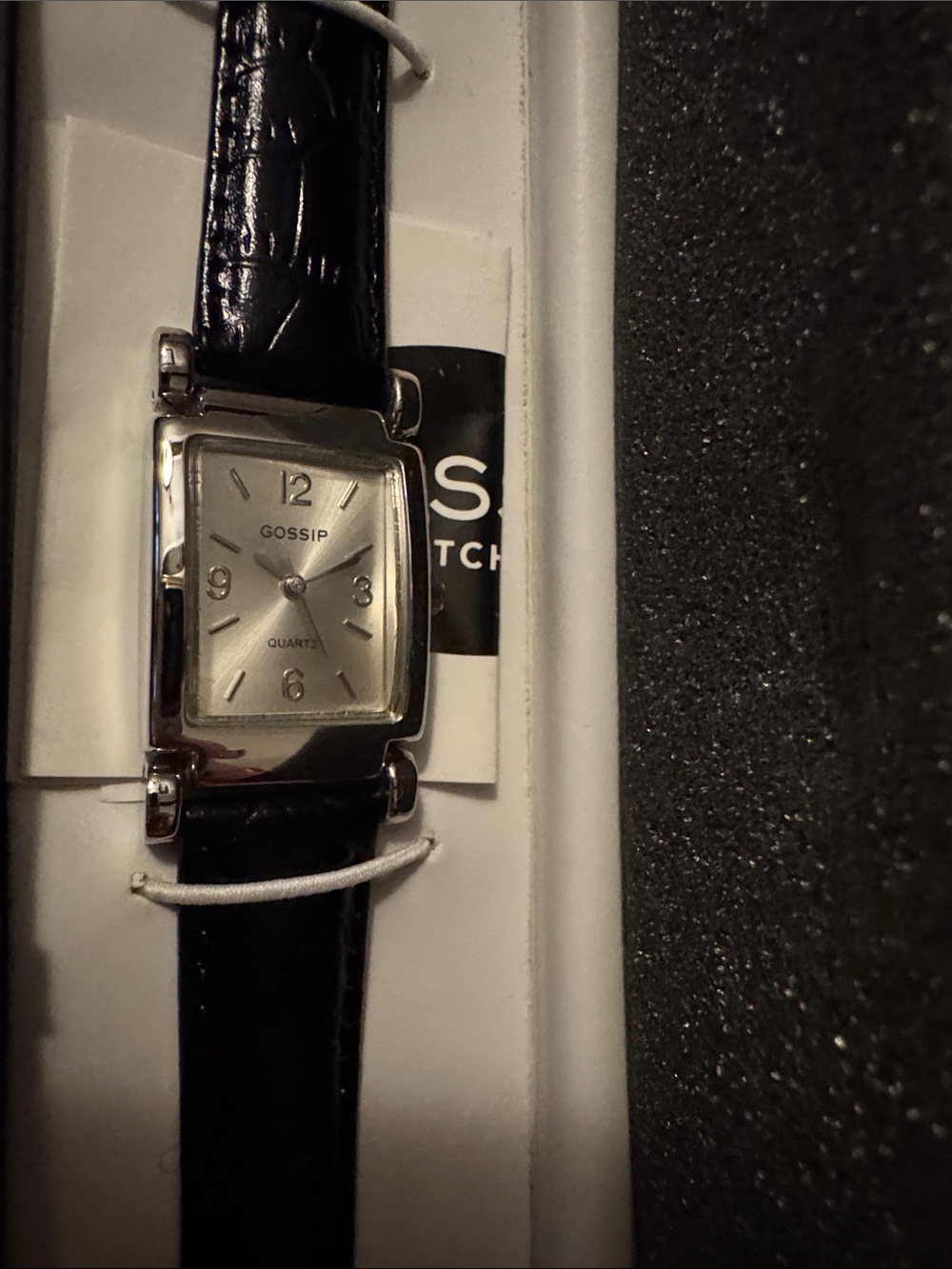 NWT Gossip Silver Rectangular Dial Watch with Black Leather Strap